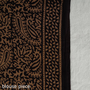 Brown - Natural Dyed Bagh Print Cotton Saree with Blouse Piece 08