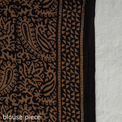 Brown - Natural Dyed Bagh Print Cotton Saree with Blouse Piece 08