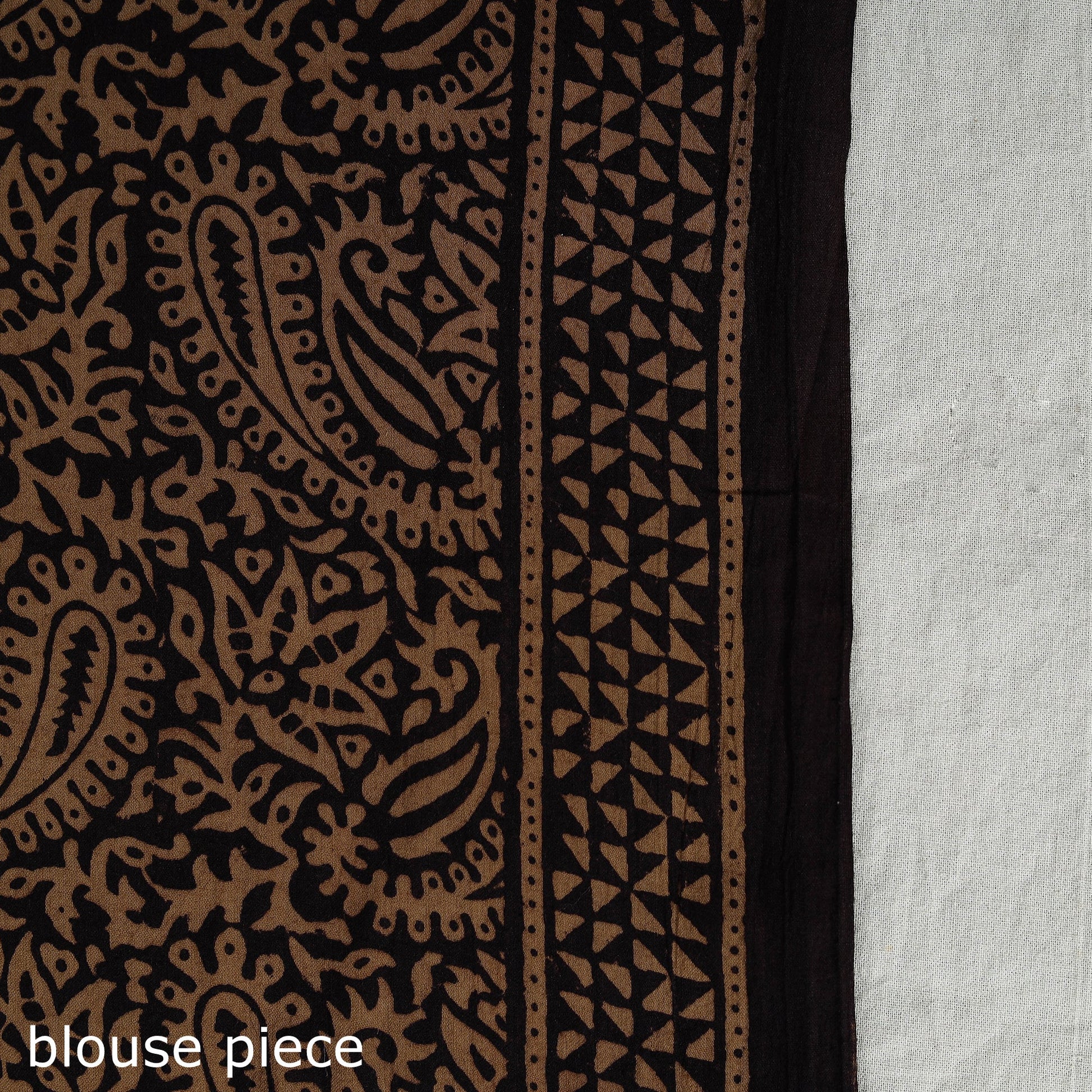 Brown - Natural Dyed Bagh Print Cotton Saree with Blouse Piece 08