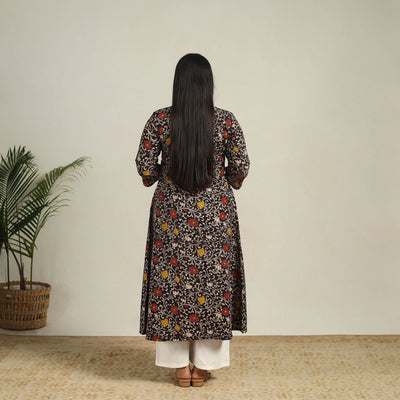 Black - Printed Cotton A-Line Kalamkari Kurta 02
