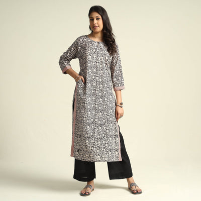 Black - Bagh Block Printed Cotton Kurta with Palazzo Set