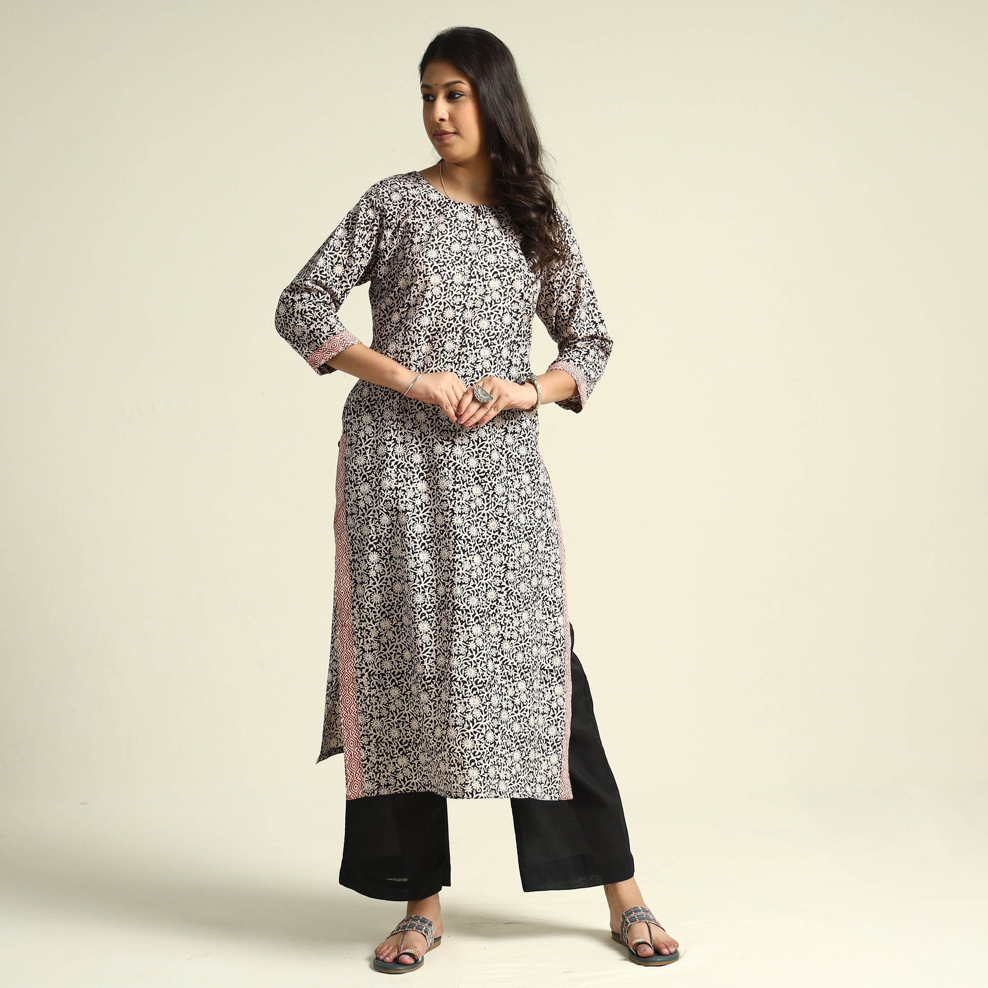 Black - Bagh Block Printed Cotton Kurta with Palazzo Set