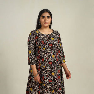 Black - Printed Cotton A-Line Kalamkari Kurta 02