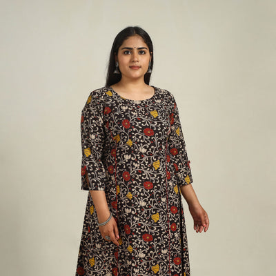 Black - Printed Cotton A-Line Kalamkari Kurta 02
