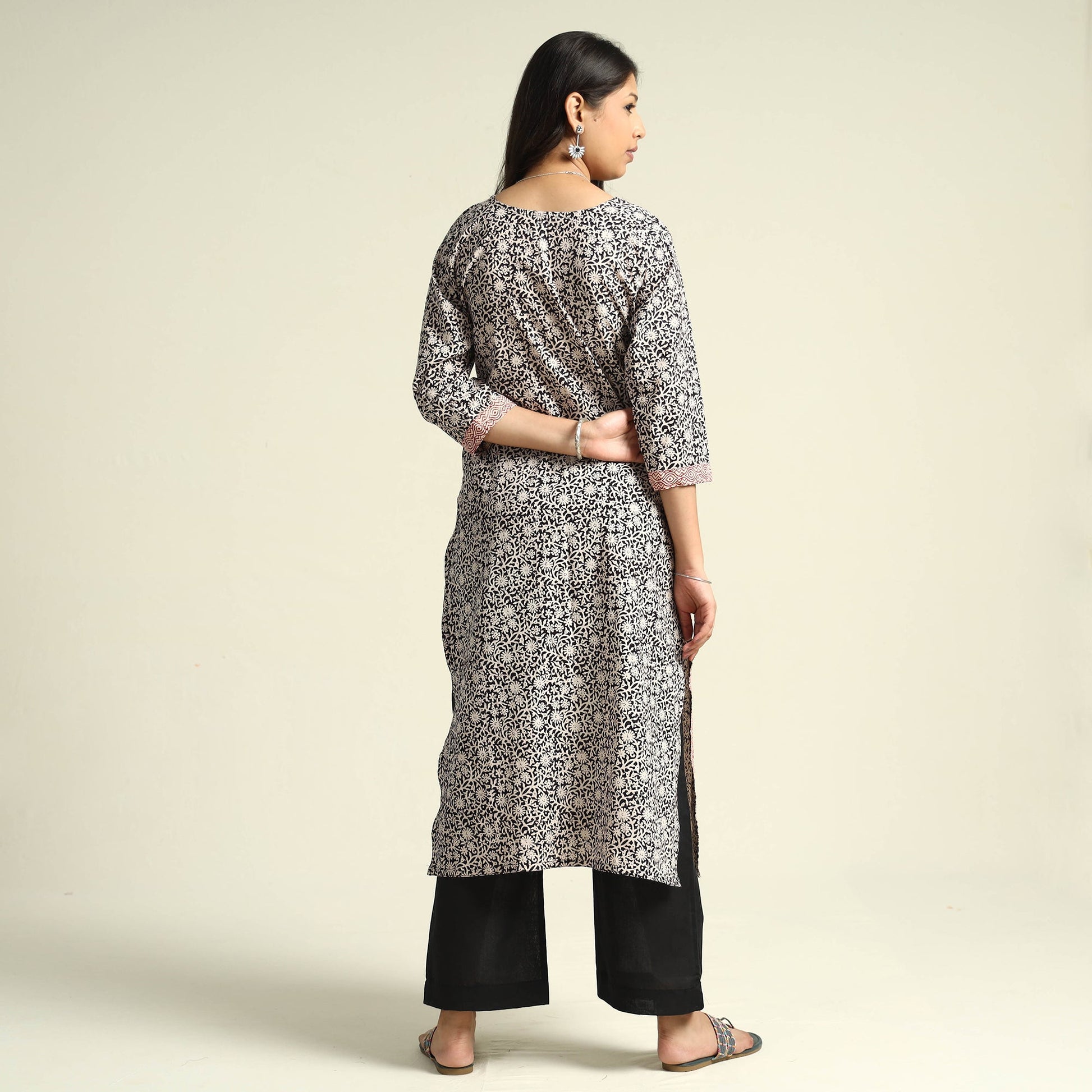 Black - Bagh Block Printed Cotton Kurta with Palazzo Set
