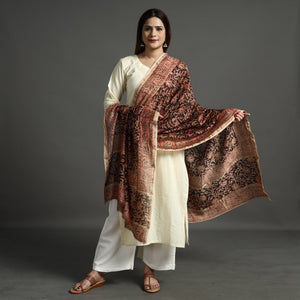 Black - Pedana Kalamkari Block Printed Handloom Chanderi Silk Dupatta with Zari Border 65