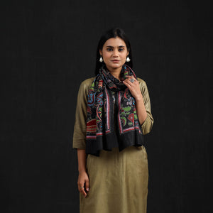 Black - Handloom Silk Bengal Kantha Work Stole 24