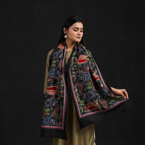 Black - Handloom Silk Bengal Kantha Work Stole 24