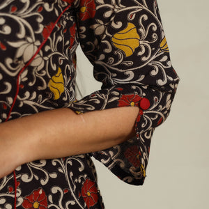 Black - Printed Cotton A-Line Kalamkari Kurta 02