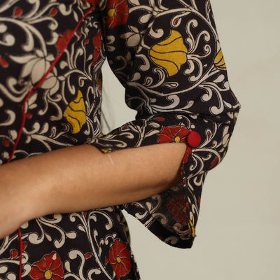 Black - Printed Cotton A-Line Kalamkari Kurta 02