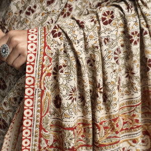 Beige - Pedana Block Print Cotton Kalamkari Saree