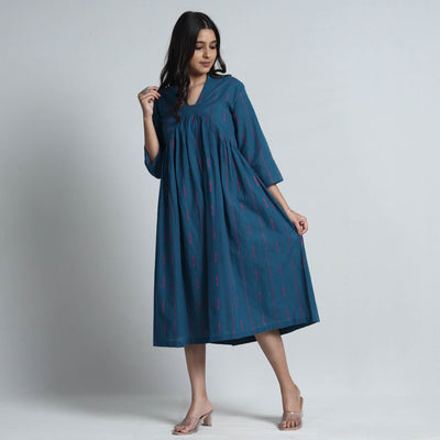 Blue - Exquisite Jacquard Cotton Dress