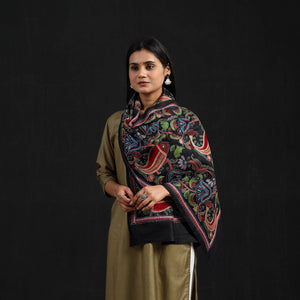 Black - Handloom Silk Bengal Kantha Work Stole 24