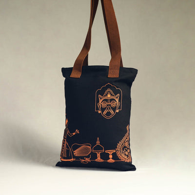 Black - Assam's Popular Symbols Cotton Canvas Tote Bag