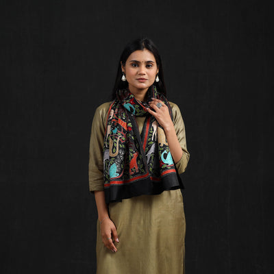 Black - Handloom Silk Bengal Kantha Work Stole 30