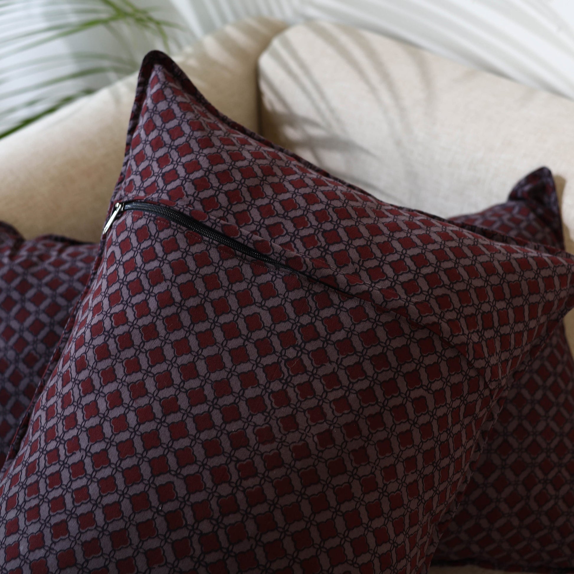 Brown - Set of 2 Bagh Block Print Cotton Pillow Covers 01