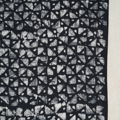 Black - Cotton Hand Batik Print Saree 10