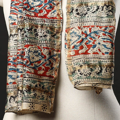 Beige - Pedana Block Print Chanderi Silk Kalamkari Stole 03