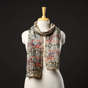 Beige - Pedana Block Print Chanderi Silk Kalamkari Stole 03
