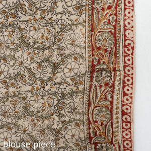 Beige - Pedana Block Print Cotton Kalamkari Saree