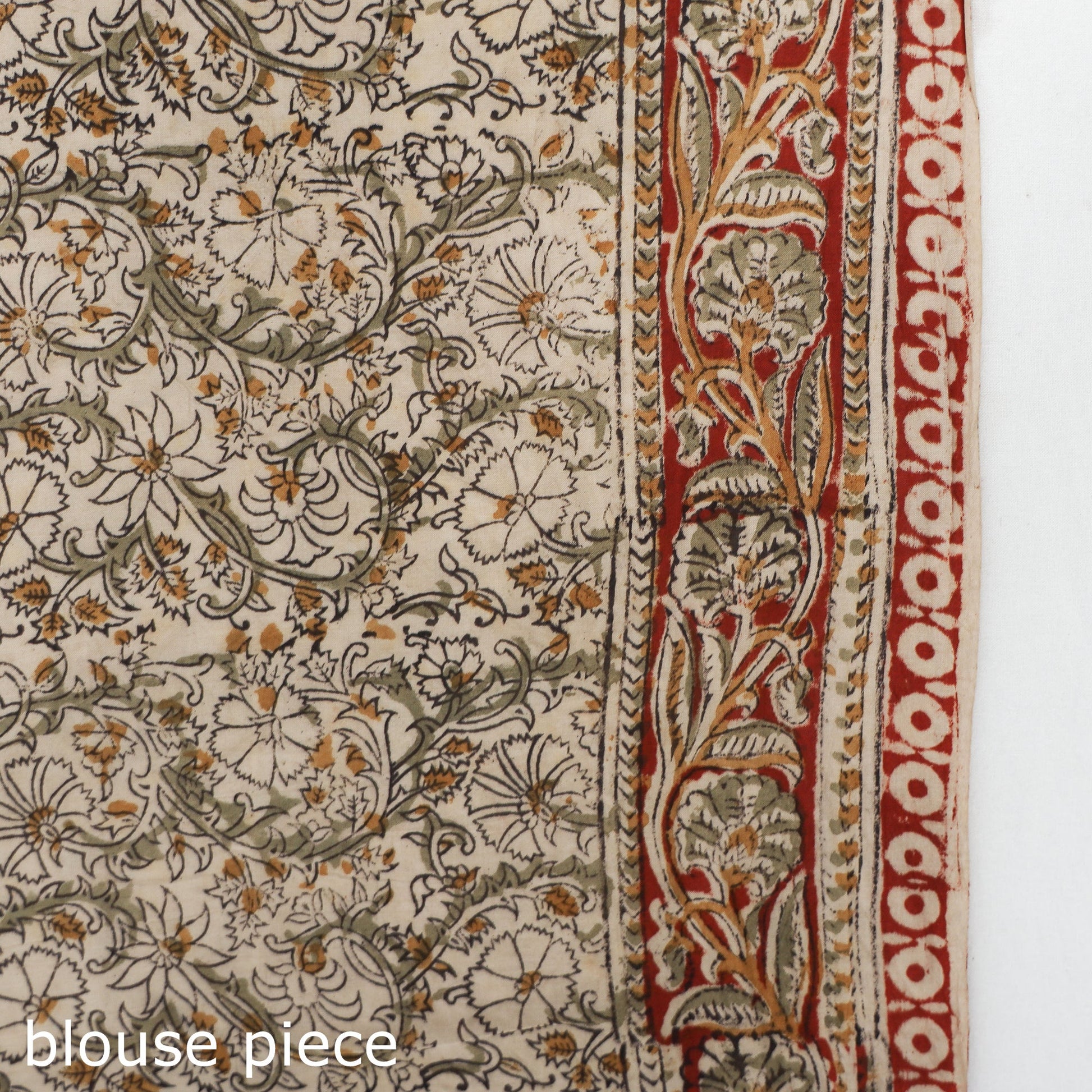 Beige - Pedana Block Print Cotton Kalamkari Saree