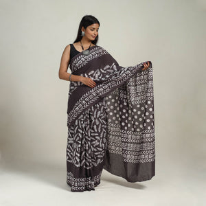 Brown - Cotton Hand Batik Print Saree 11