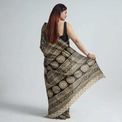 Black - Pedana Block Print Cotton Kalamkari Saree 07