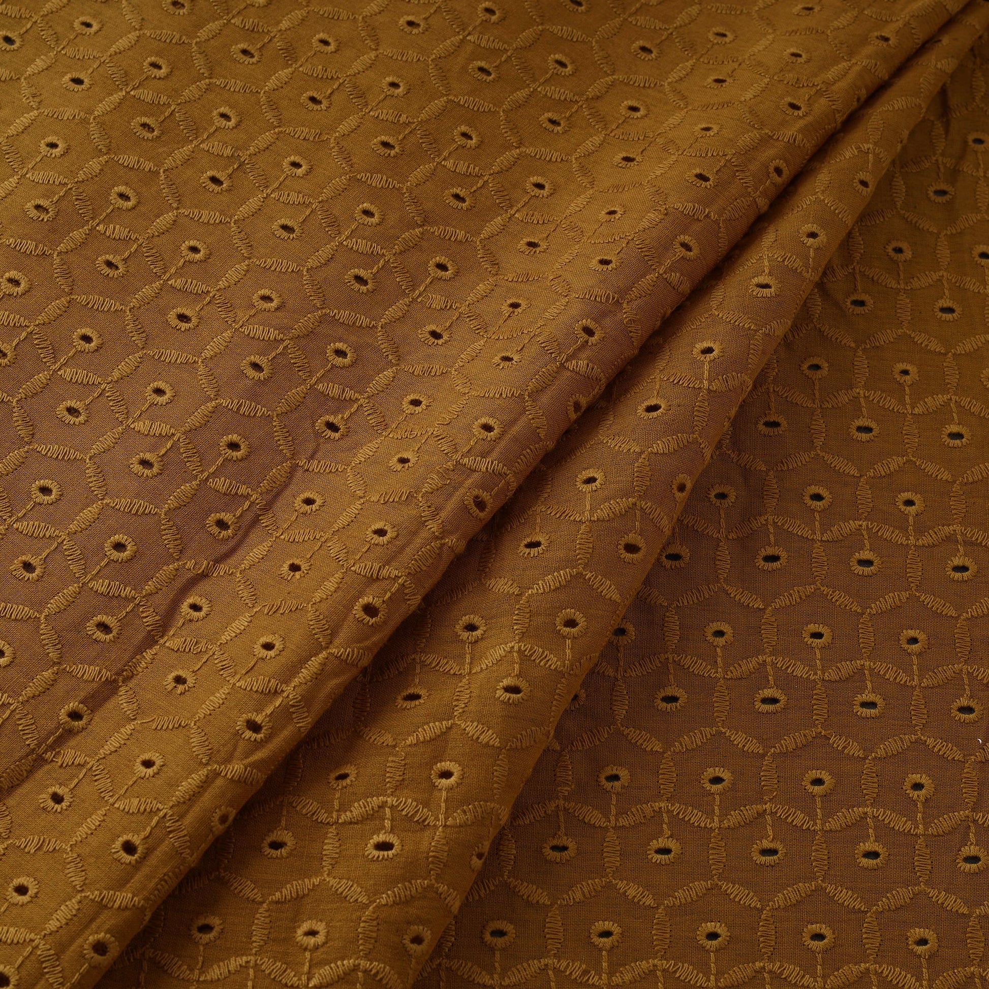 Brown - Floral Embroidered Cotton Hakoba Fabric 04