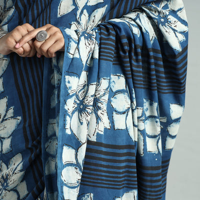 Blue - Bindaas Art Block Printed Natural Dyed Cotton Saree 29
