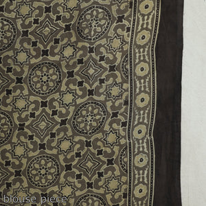 Grey - Natural Dyed Hand Block Print Cotton Ajrakh Saree