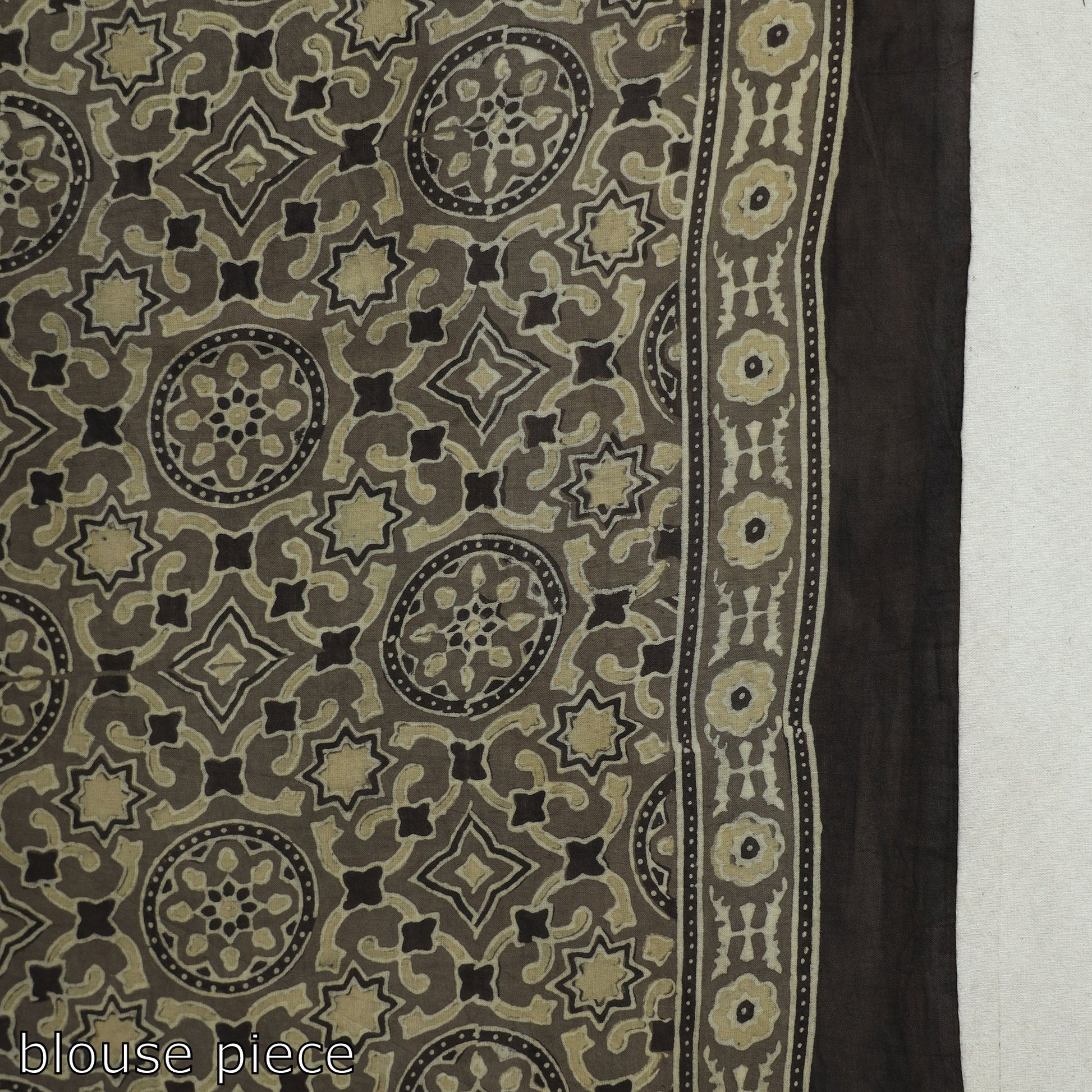 Grey - Natural Dyed Hand Block Print Cotton Ajrakh Saree