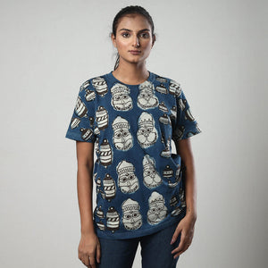 Blue - Bindaas Block Art Printed Cotton Round Neck T-shirt