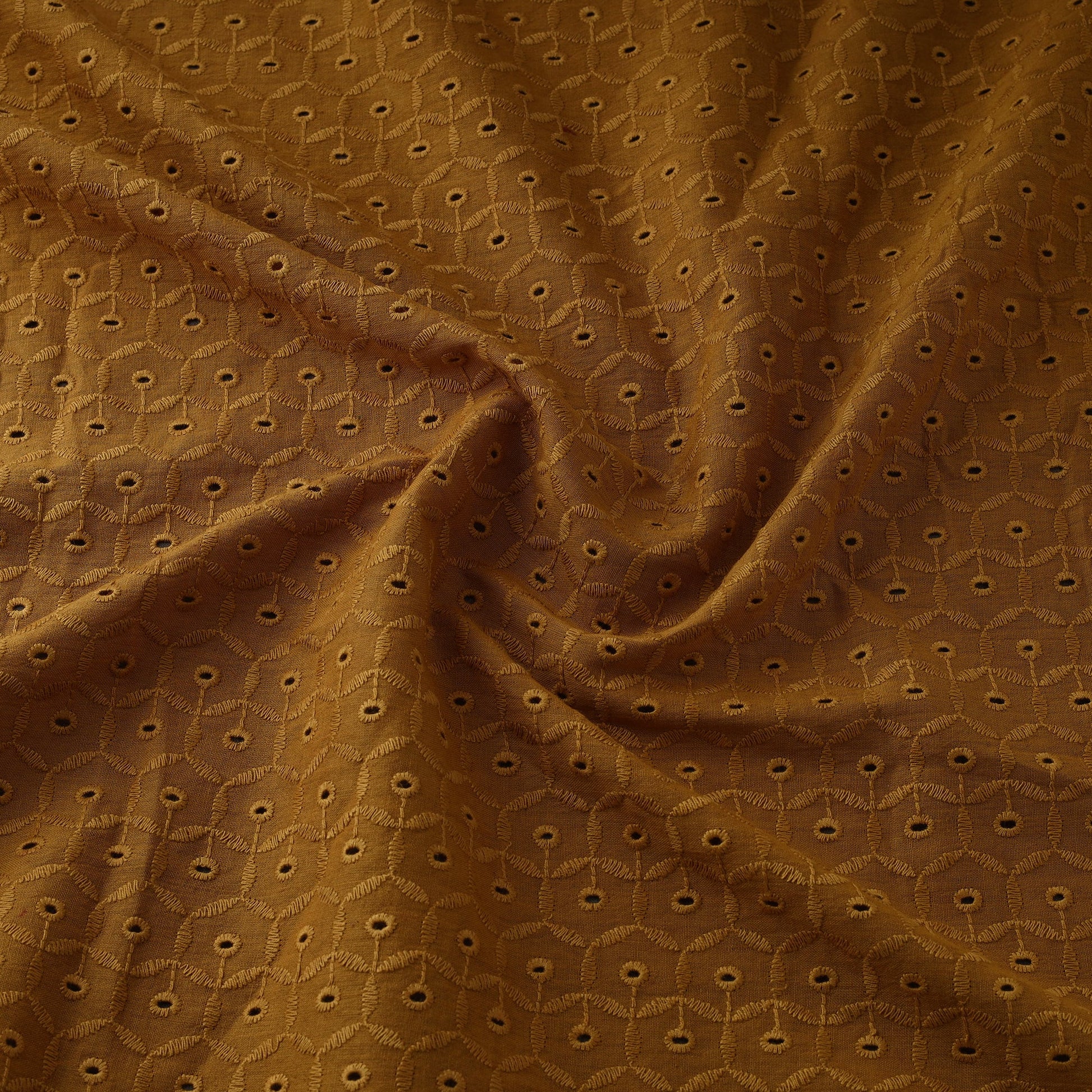 Brown - Floral Embroidered Cotton Hakoba Fabric 04