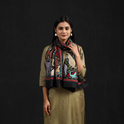 Black - Handloom Silk Bengal Kantha Work Stole 31