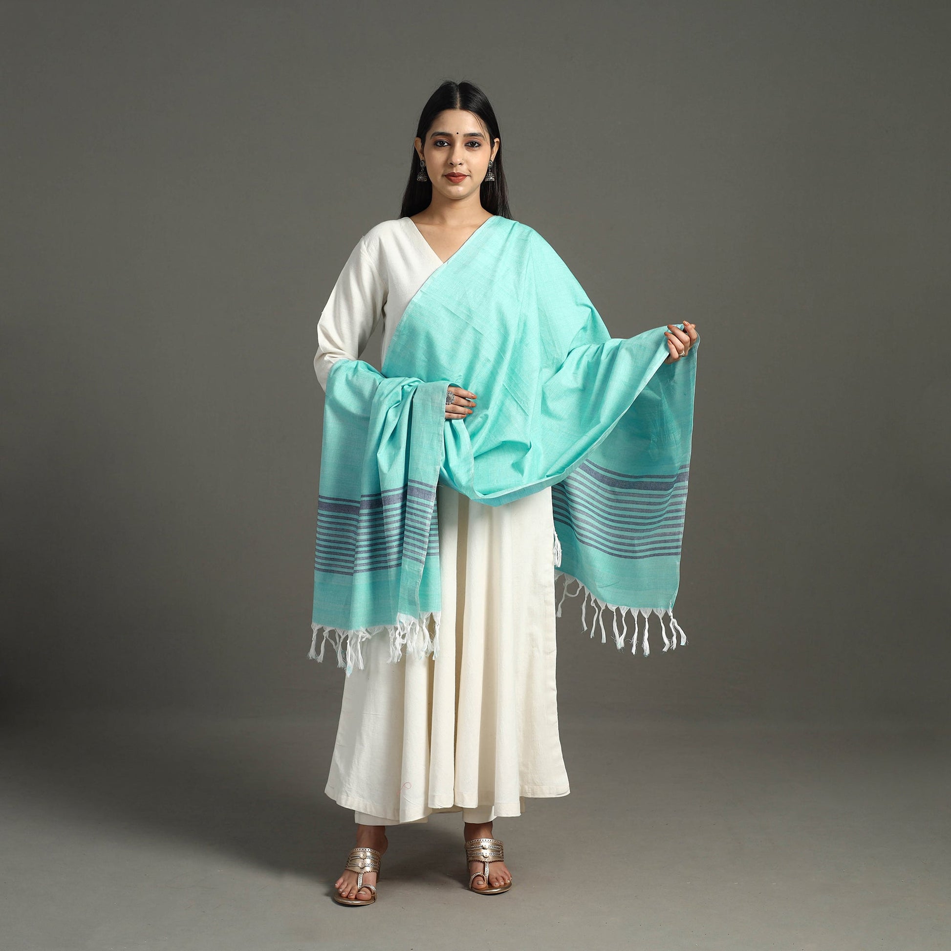 Blue - Chendamangalam Kuriappilly Cotton Handloom Dupatta 04
