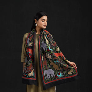 Black - Handloom Silk Bengal Kantha Work Stole 31
