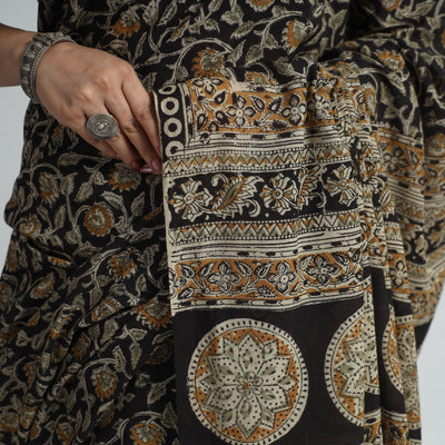 Black - Pedana Block Print Cotton Kalamkari Saree 07