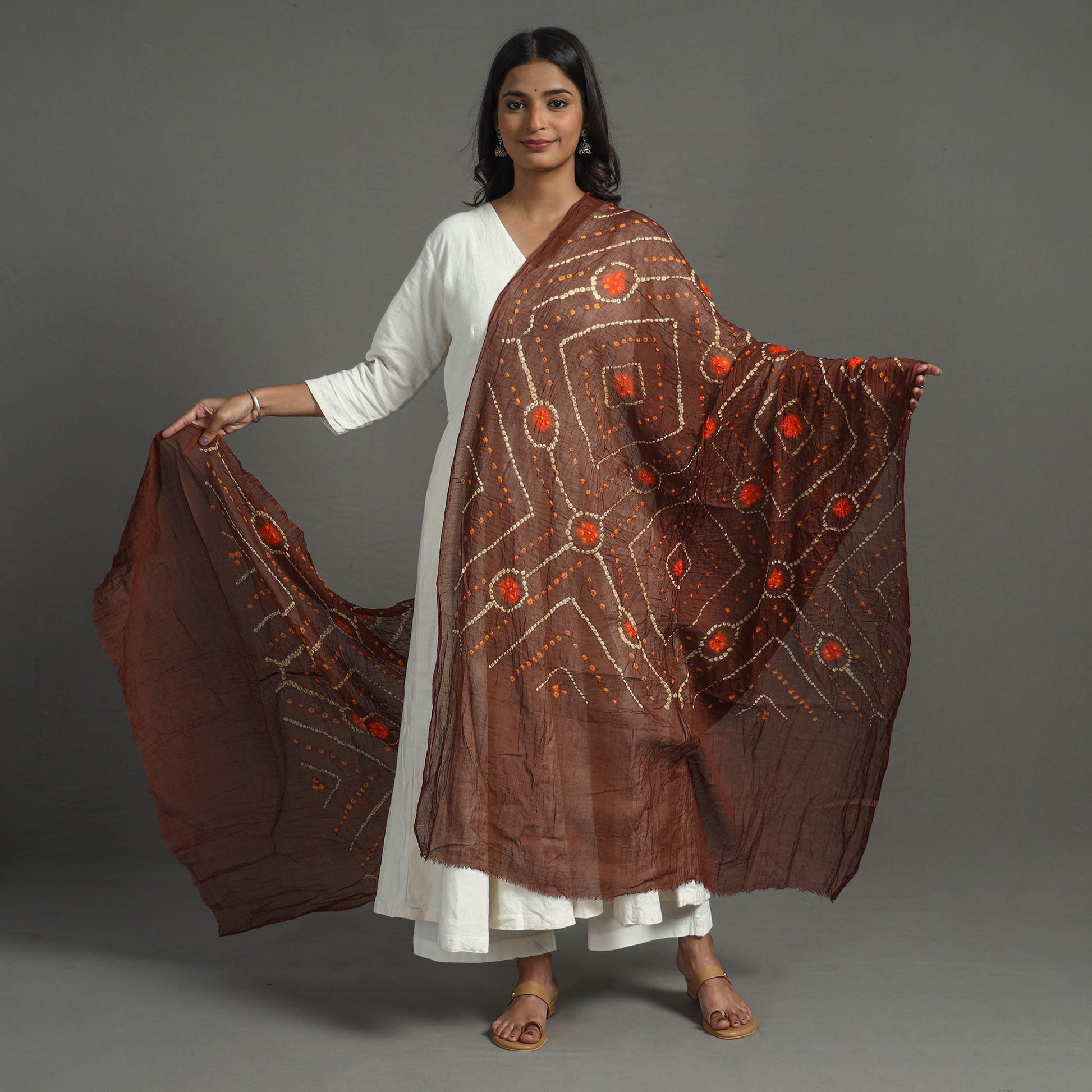Brown - Kutch Tie-Dye Cotton Bandhani Dupatta 04