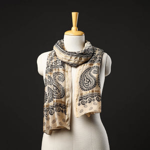 Beige - Pedana Block Print Chanderi Silk Kalamkari Stole 06
