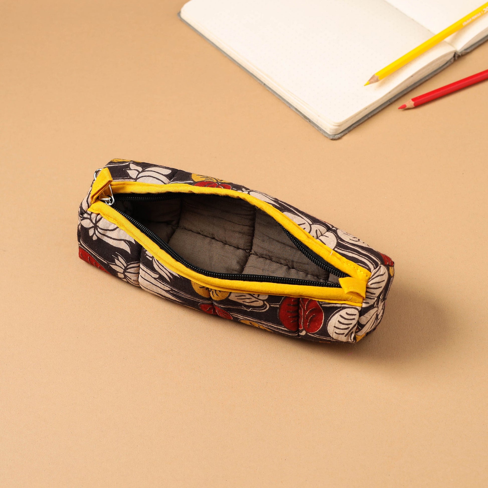 Black - Handcrafted Quilted Cotton Pencil Pouch 05