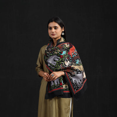 Black - Handloom Silk Bengal Kantha Work Stole 31