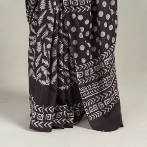 Brown - Cotton Hand Batik Print Saree 11