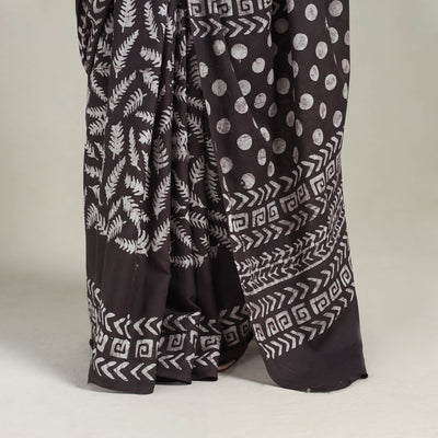 Brown - Cotton Hand Batik Print Saree 11