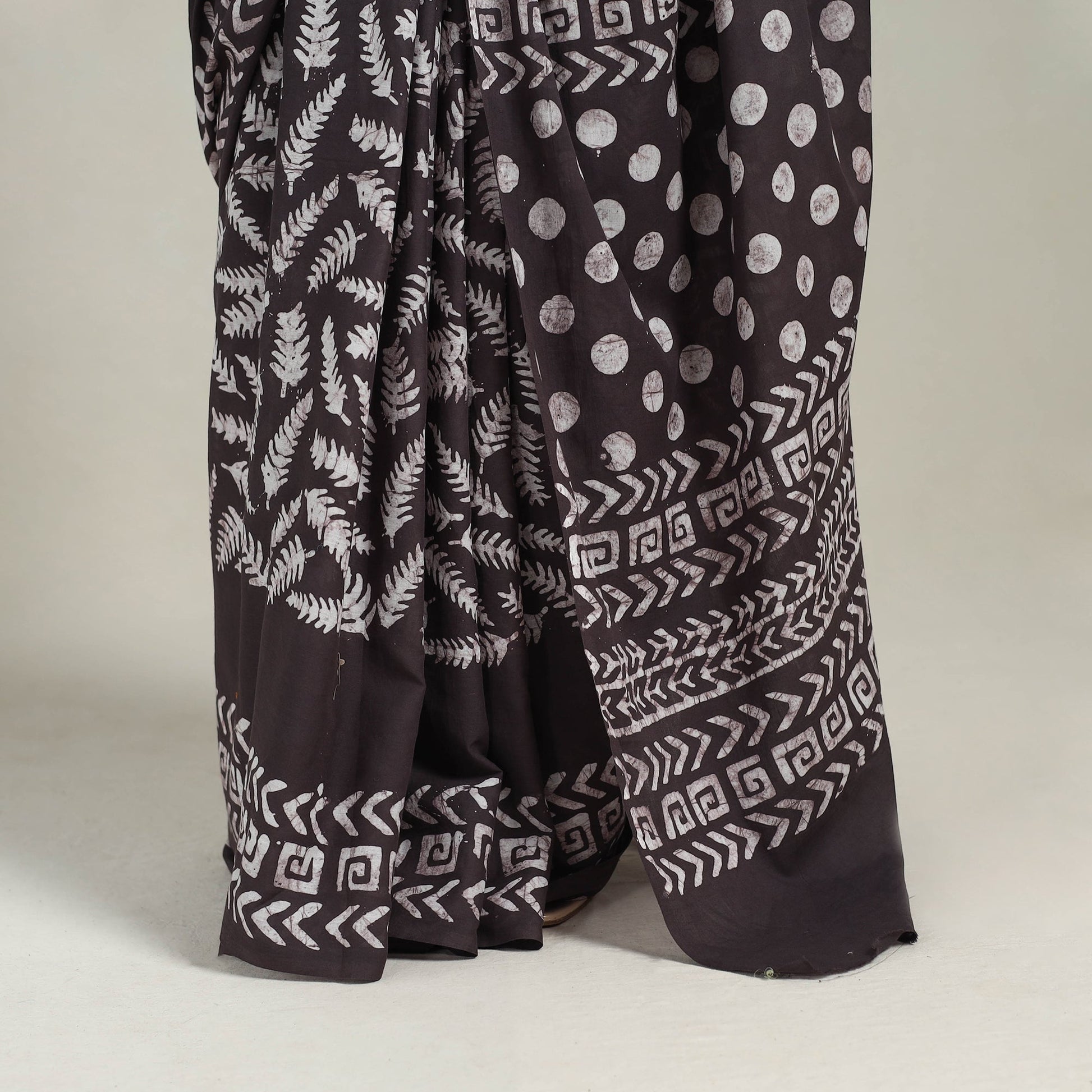 Brown - Cotton Hand Batik Print Saree 11