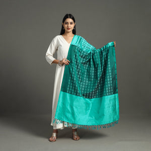Green -  Handloom Mulberry Silk Pochampally Ikat Dupatta 42