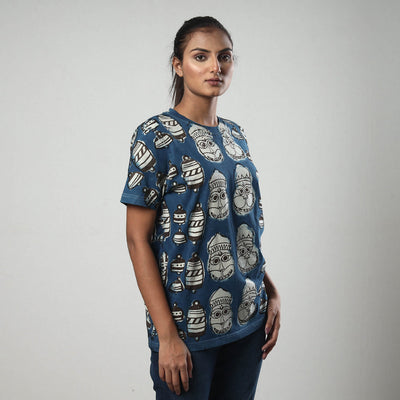 Blue - Bindaas Block Art Printed Cotton Round Neck T-shirt