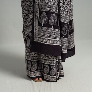 Black - Natural Dyed Bagh Print Cotton Saree with Blouse Piece 04