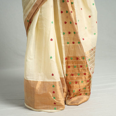 Beige - Traditional Venkatagiri Handloom Cotton Big Zari Border Saree with Thread Buti 20