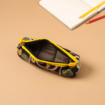 Black - Handcrafted Quilted Cotton Pencil Pouch 04