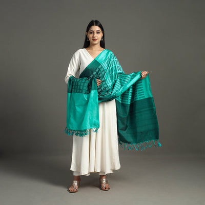 Green -  Handloom Mulberry Silk Pochampally Ikat Dupatta 42